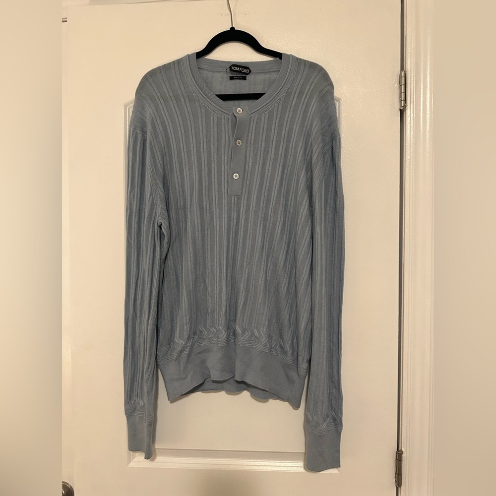 Tom Ford Light blue Crewneck Sweater Tom Ford Cashmere-Silk Henley Knit – 56